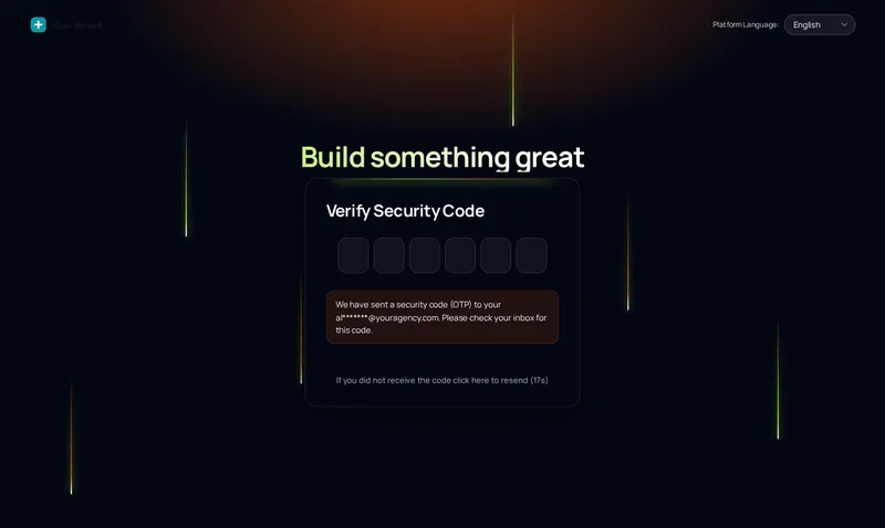 Light beams login design in safety orange on the two-factor code screen