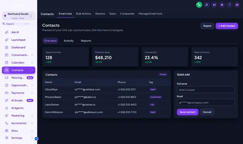 Lavender Dream theme switched to dark mode inside GoHighLevel
